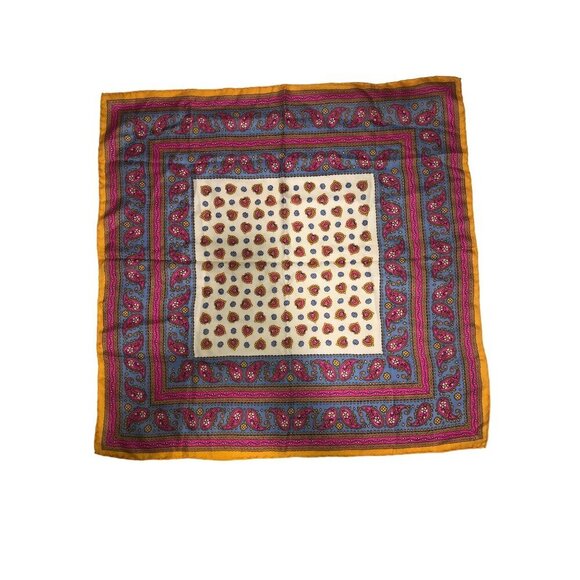 Accessories - Vintage Paisley Floral Scarf Vibrant Colors 18"x18" Pink Blue Cream Neck Head